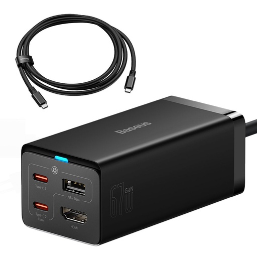 "2in1" "GaN5 Pro" tinklo įkroviklis + HUB keitiklis HDMI 4K 2x USB-C USB-A juodas