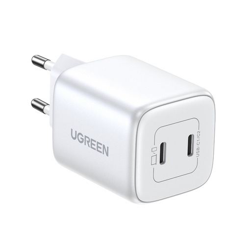 GaN 2x USB-C 45W QC PD quick charger white