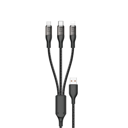 3in1 USB to USB-C microUSB Lightning adapter cable 120W 1m silver