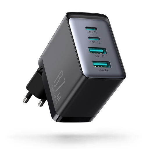 GaN 67W 2x USB 2x USB-C charger + USB-C cable 1.2m black