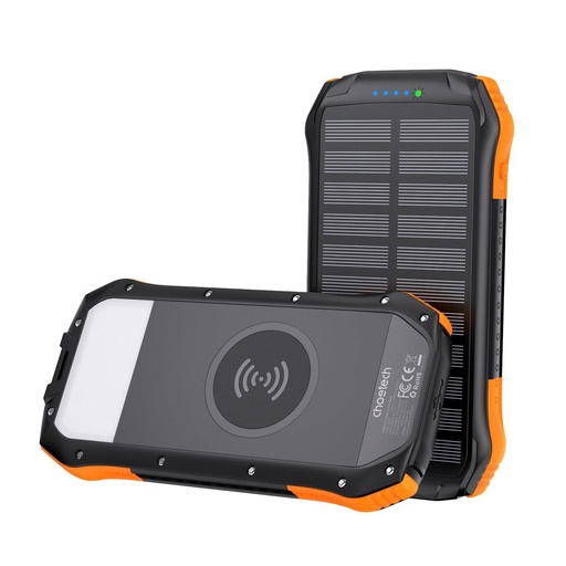 Powerbank saulės indukcinis 20000mAh PD QC Qi oranžinis