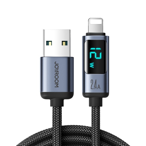 Kabelis iPhone ar LED displeju Lightning - USB-A 2.4A 1.2m melns