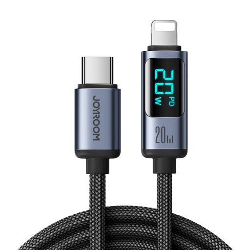 Kabelis iPhone ar LED displeju Lightning - USB-C 2.4A 1.2m melns