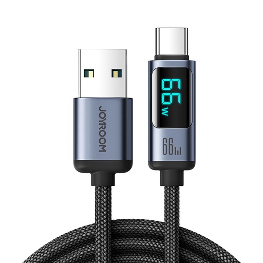 Kabelis ar LED displeju USB-C - USB-A 66W 1,2 m melns