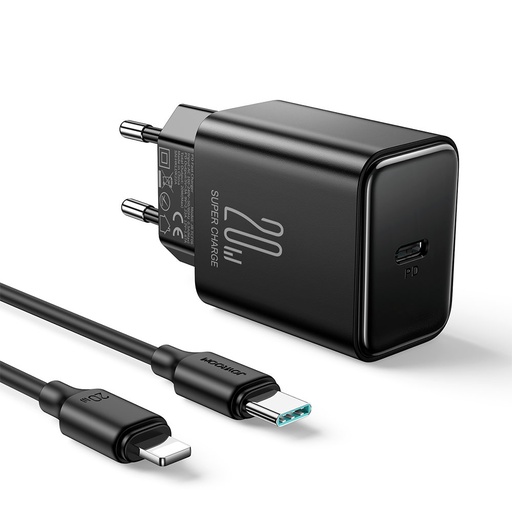 USB-C 20W PD tīkla lādētājs ar kabeli iPhone Lightning melns