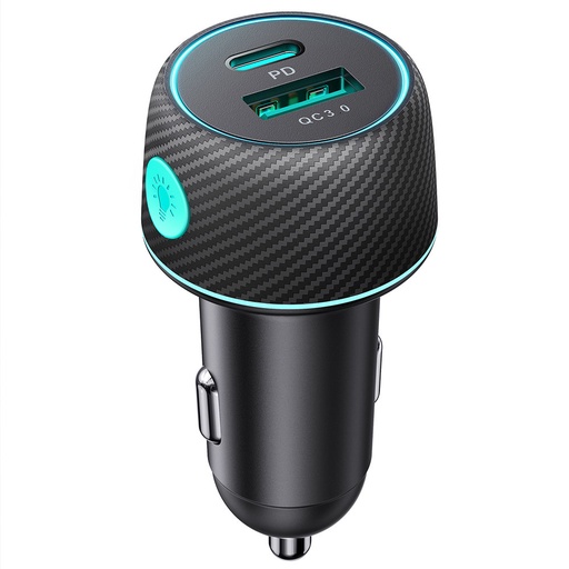60W PD USB-C USB-A auto lādētājs melns