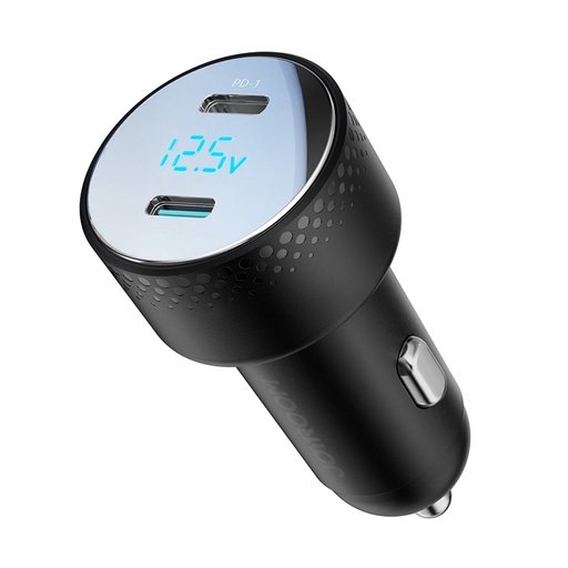 Auto lādētājs ar LED displeju 2x USB-C 70W melns