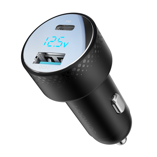 Auto lādētājs ar LED voltmetru 53W USB-C USB melns