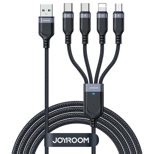 4v1 kabelis USB-A - 2x USB-C iPhone Lightning microUSB 1,2 m melns