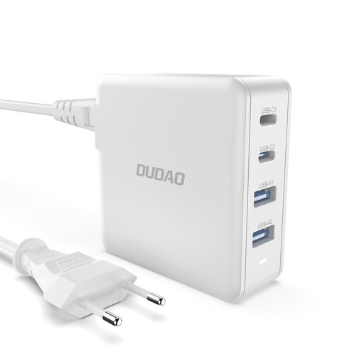 Ātrs un jaudīgs GaN 2x USB-C 2x USB 100W tīkla lādētājs, balts