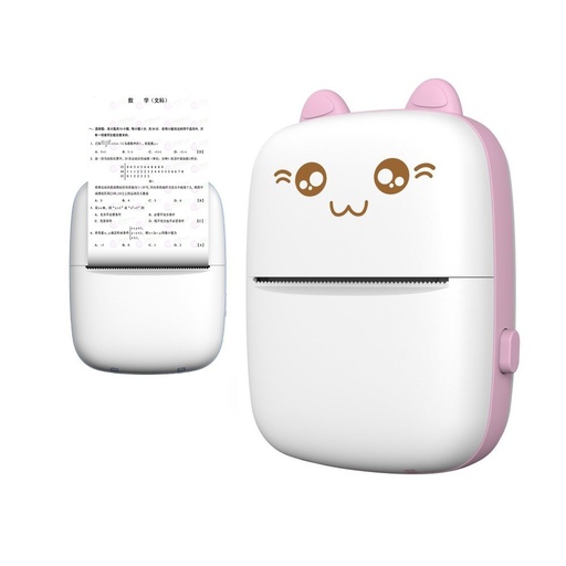 Mini Cat termisko uzlīmju printeris lejupielādē no tālruņa Bluetooth Fun Print rozā krāsā