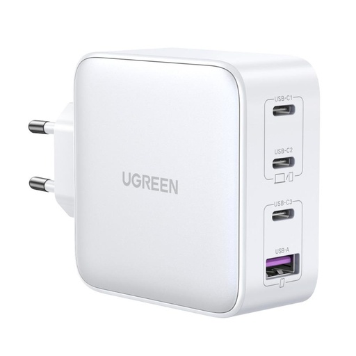 GaN 3x USB-C USB ātrais lādētājs 100W PPS PD Power Delivery balts