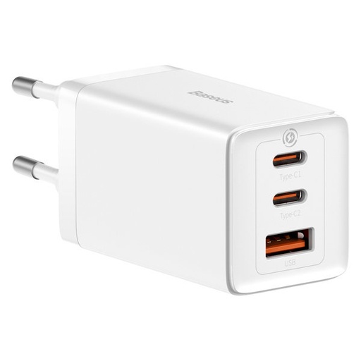 GaN 2x USB-C USB ātrais lādētājs 65W + USB-C kabelis, balts