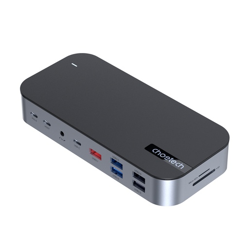 HUB adapteris M52 USB-C USB-A hdmi vga dp sd tf RJ45 aux PD pelēks