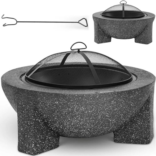 Garden hearth with grate and poker 74 x 74 x 46 cm - dark gray