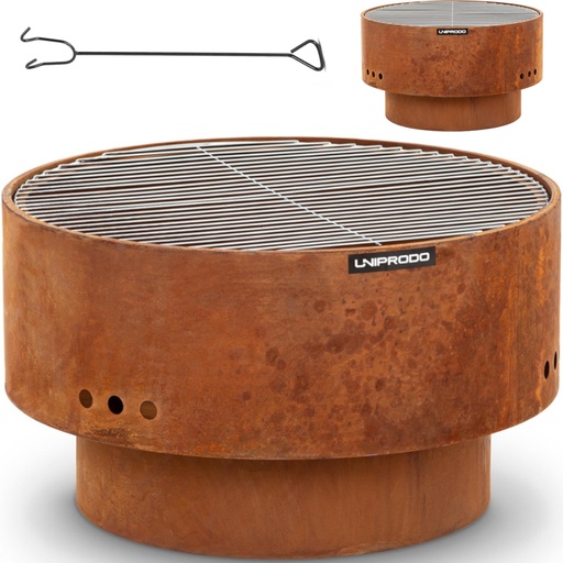 Garden fireplace with grate and poker 60 x 60 x 34.5 cm - rust effect