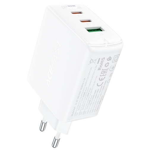 GaN 2x USB-C USB-A PPS PD QC4+ 65W quick charger white