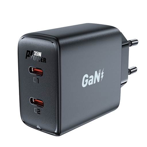 GaN 35W PD 2x USB-C fast charger black