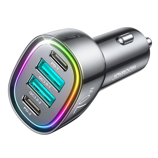 70W car charger with 4 ports 2x USB-C PD 2x USB QC black
