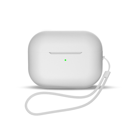 Silikoninis dėklas ausinėms "AirPods 3" + riešo dirželis baltos spalvos