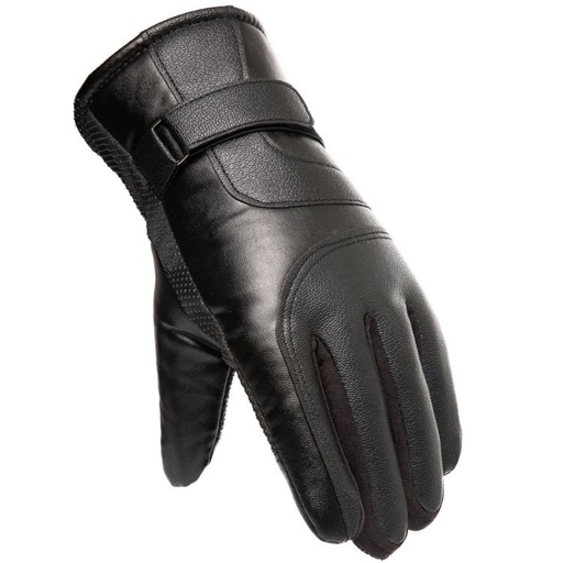 PU leather insulated men's winter phone gloves black