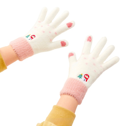 Warm winter gloves touch phone gloves for women white and pink
