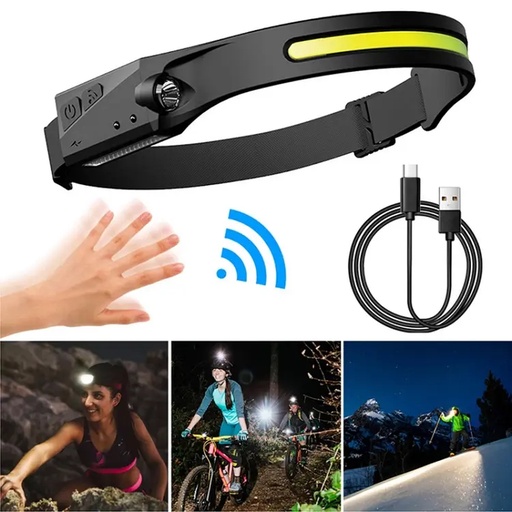 LED headlamp flashlight with motion sensor IPX4 USB-C 1200 mAh black