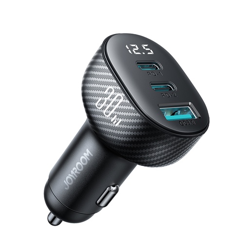 Car charger with display 2x USB-C USB-A 30W black