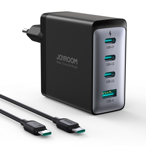 GaN power charger with USB-C cable 3x USB-C USB-A 100W black