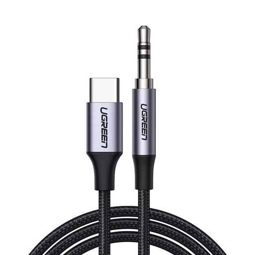 Stereo audio kabelis AUX 3,5 mm mini jack - USB-C planšetdatoram 1m melns