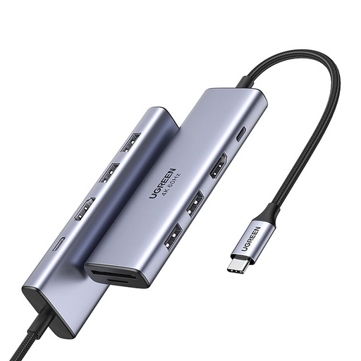 6in1 USB-C daudzfunkcionāls HUB - 2x USB HDMI 4K SD un TF karšu lasītājs USB-C PD 100W pelēks