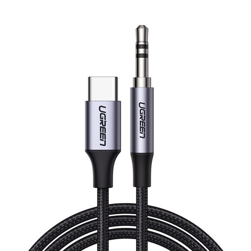 Braided audio cable USB-C - mini jack 3.5mm 1m grey