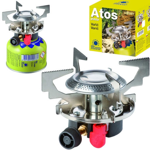 Tourist gas stove for gas cartridges (thread or valve) ATOS piezo igniter 1.8kW