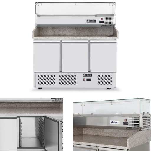 Refrigerated pizza table with refrigerated extension granite top 140cm wide - Hendi 232033