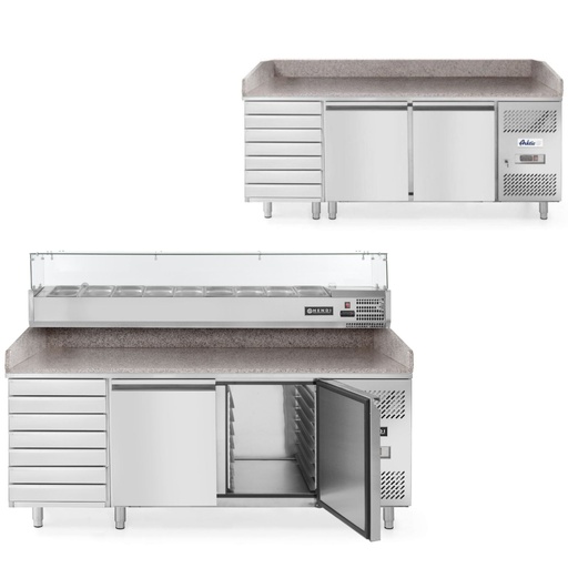 Refrigerated 2-door pizza table with 7 drawers granite top 202cm wide - Hendi 232842