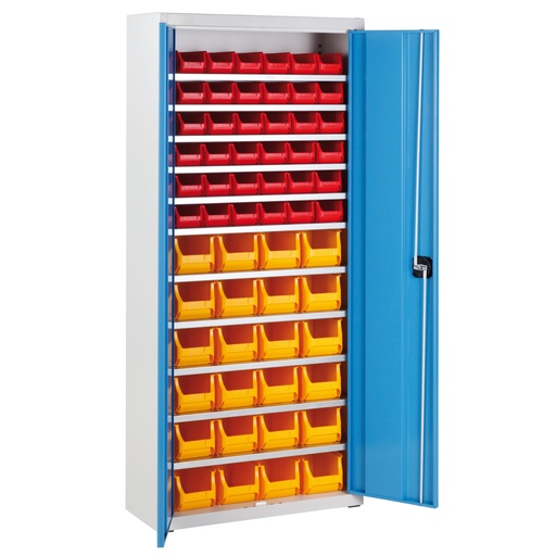 Welded workshop cabinet with bins for parts screws 75x30x165cm KIT 72 elements.