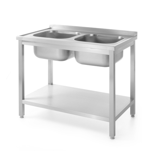 Table with two sinks with shelf - bolted - Hendi 811887
