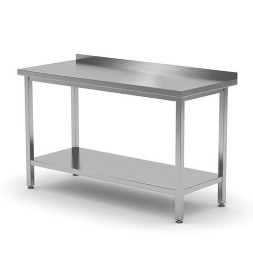Wall mounted steel kitchen worktop with rim and shelf 160x60cm - Hendi 811498
