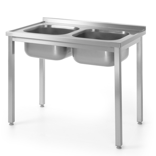 Steel kitchen worktop table 2 sinks 100x60cm - Hendi 811580
