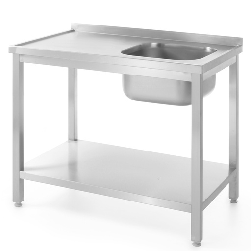 Dishwashing steel worktop table with one sink with shelf 100x60cm RIGHT - Hendi 811870