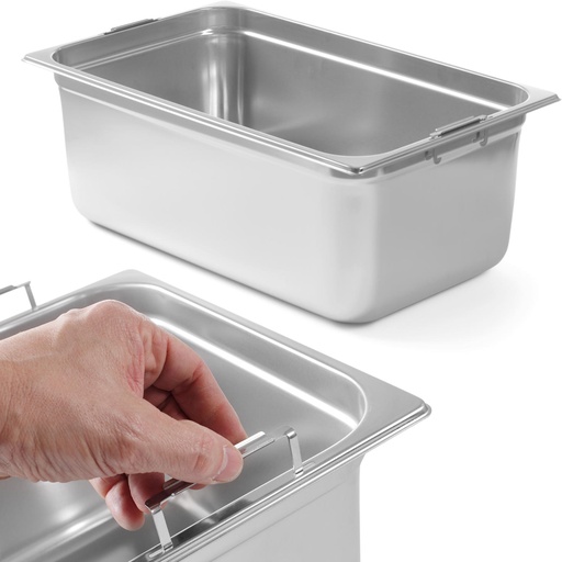 GN container with retractable handles stainless steel GN1/1 530x325mm height 200mm - Hendi 803202