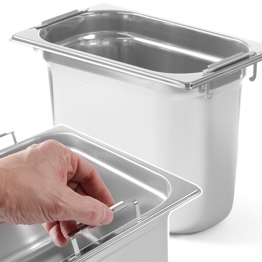 GN container with retractable handles GN1/4 stainless steel 265x162mm height 200mm - Hendi 803608