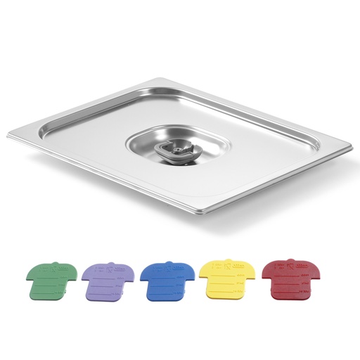 GN konteinera vāks ar krāsainiem klipšiem Haccp GN1/2 265x325mm nerūsējošais tērauds - Hendi 805220