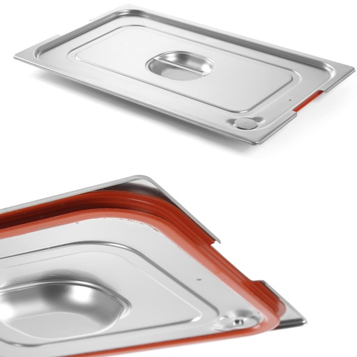 Lid for GN container Profi Line with silicone gasket and cutout for GN1/4 handles 265x162mm steel - Hendi 804346