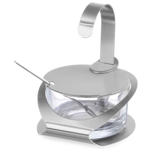 Sugar bowl made of glass and stainless steel with spoon Diameter 130mm H 90mm - Hendi 465370