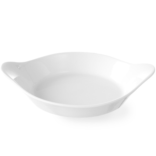 Round casserole platter with handles 185x152mm cream porcelain - Hendi 785904