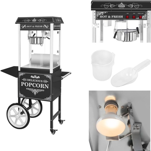 Professional powerful mobile popcorn machine on cart 230V 1.6kW black