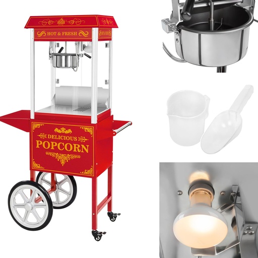 Professional powerful mobile popcorn machine on cart 230V 1.5kW red