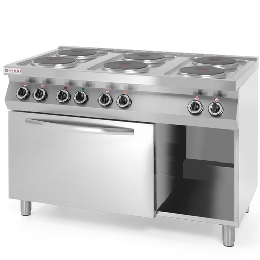 Laisvai pastatoma elektrinė viryklė 6 x 2,6 kW su GN1/1 3 kW orkaite 120 cm pločio