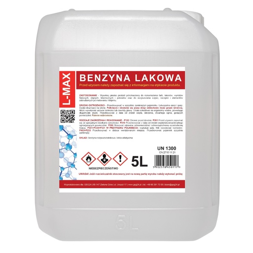Lacquer gasoline thinner solvent for paints and varnishes L-MAX 5L